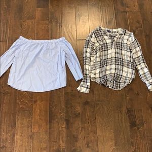 Off the shoulder blue and white striped-Forever 21